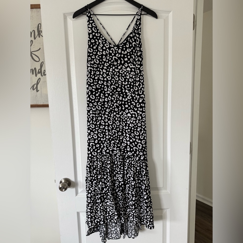 NWOT - Scoop - Black White Leopard Print Spaghetti Strap Maxi Dress - Size Small